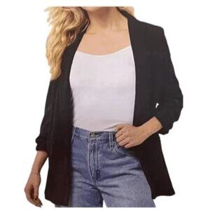 NWOT Dakota Blue Crepe Women's S Black Blazer Ruched Sleeve Open Front Casual